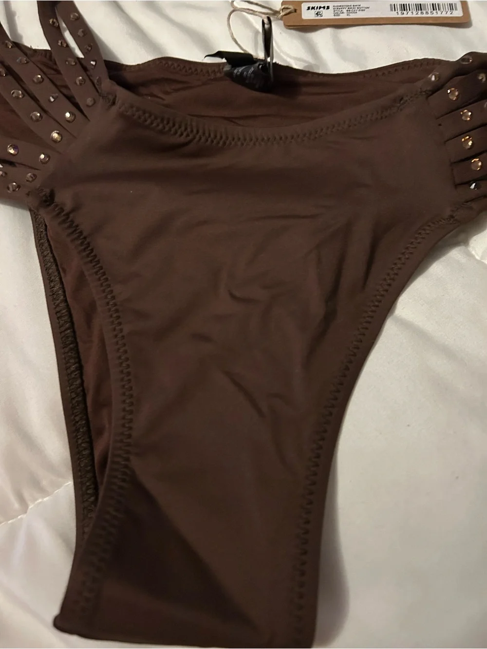 Skims strappy rhinestones bikini bottom coco color xl hard to find